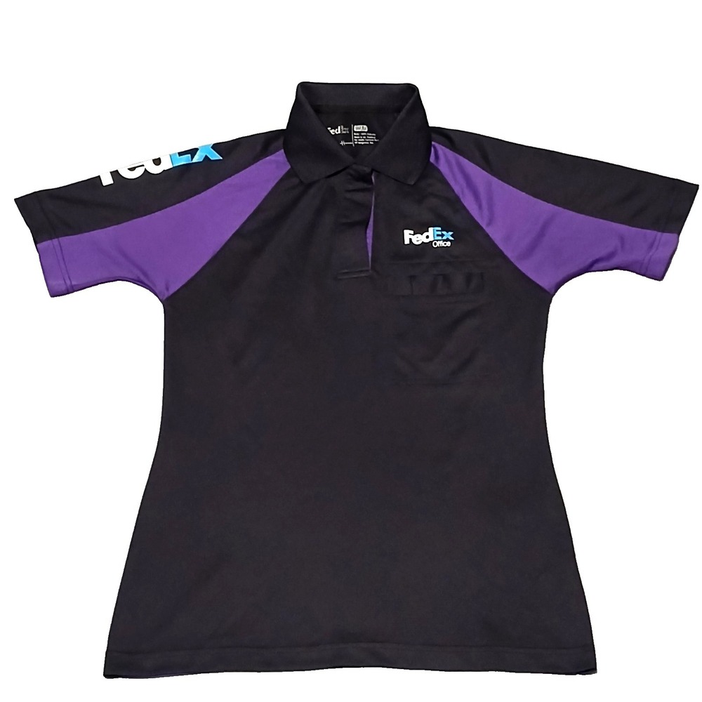 FedEx Polo Shirt Womens XS Black Purple Short Sleeve Workwear‎ Uniform Office